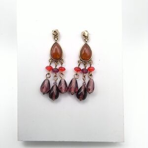 Liz Claiborne Chandelier Dangling Gold and Red Teardrop Earrings